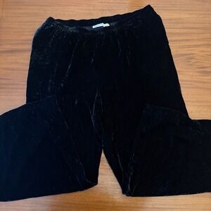 Soft Surroundings Pants Size 2X Black Crushed Velvet Pull-On Wide Leg Silk Blend